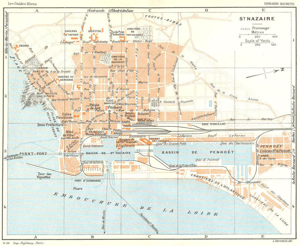 BRITTANY. Bretagne. St Nazaine 1928 old vintage map plan chart