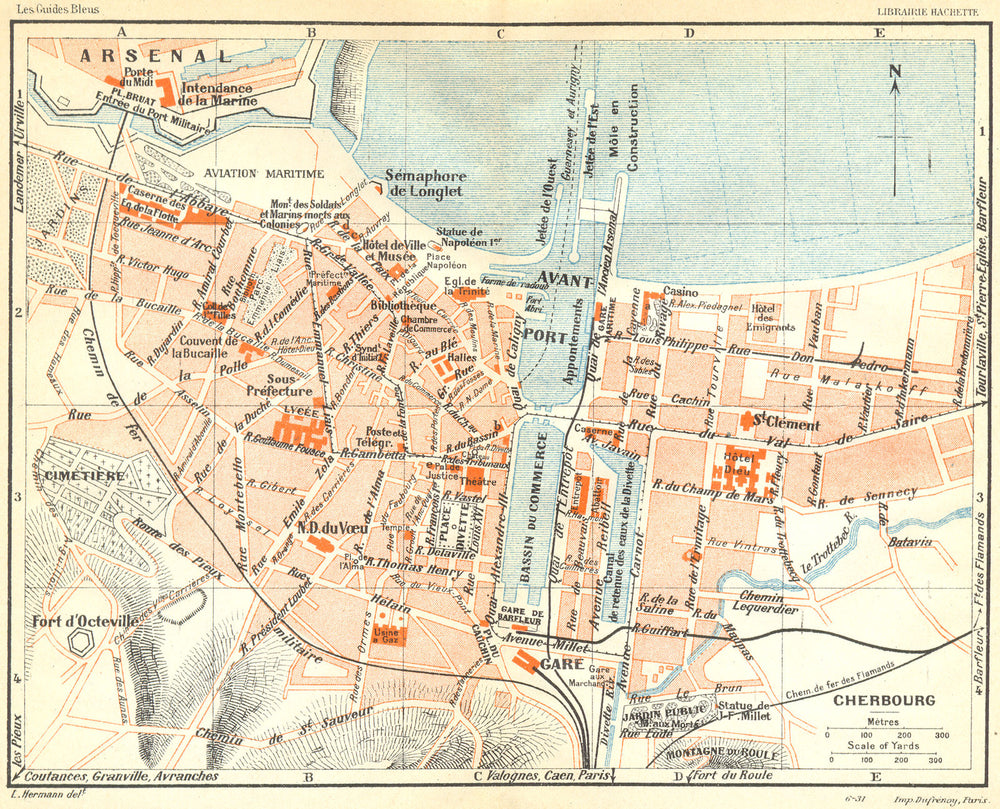 FRANCE. Cherbourg 1932 old vintage map plan chart