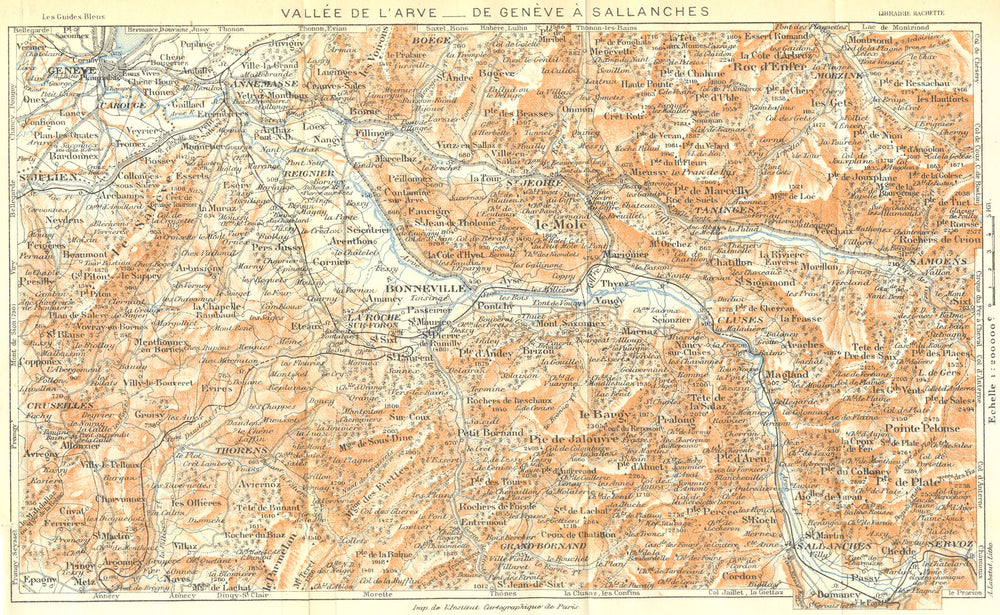 HAUTE-SAVOIE. Vallee L'Arve. Geneve-Sallanches. Alpes Françaises 1926 old map