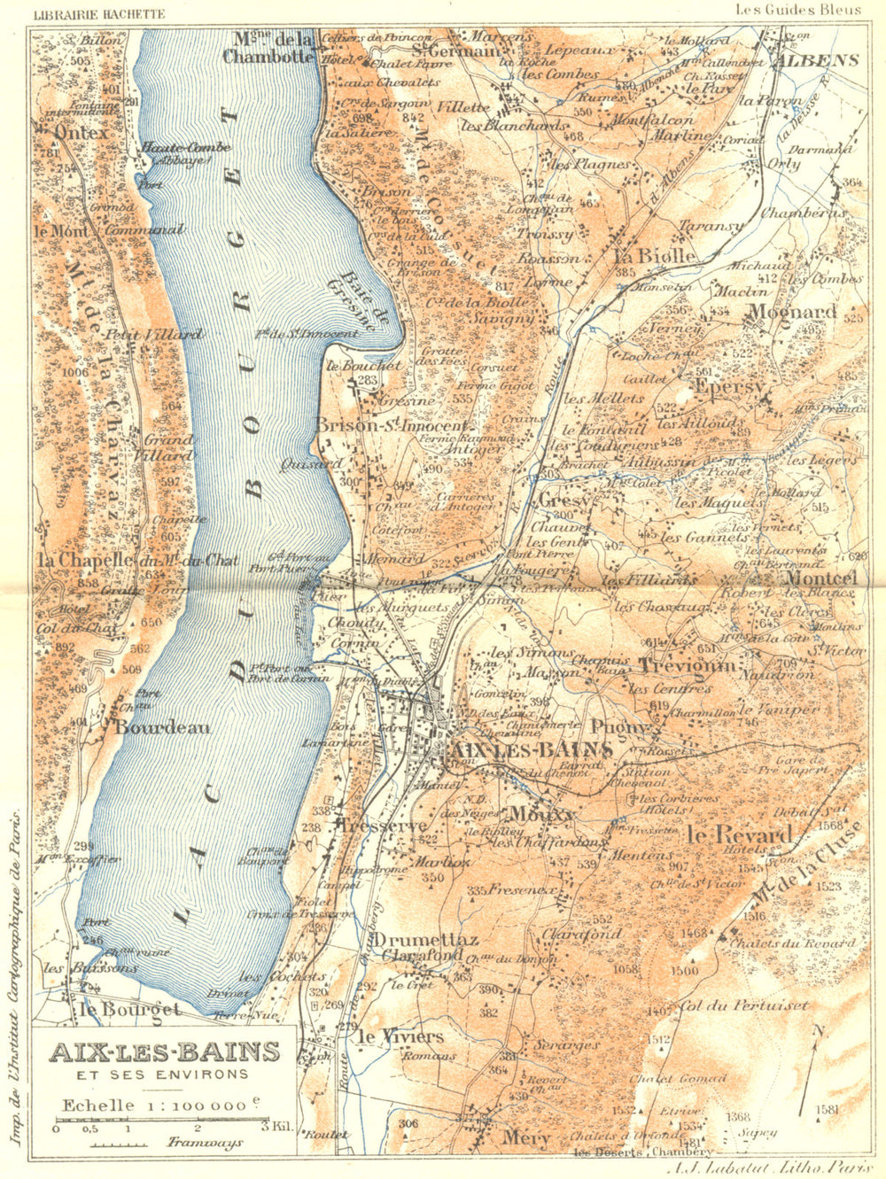 FRENCH ALPS. Aix-Les-Bains. Alpes Françaises 1926 old vintage map plan chart