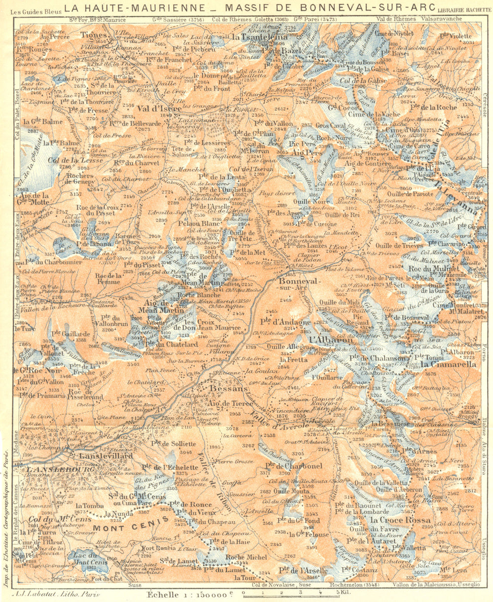 HAUTE-MAURIENNE. SAVOIE. Bonneval-sur-Arc. Alpes Françaises 1926 old map