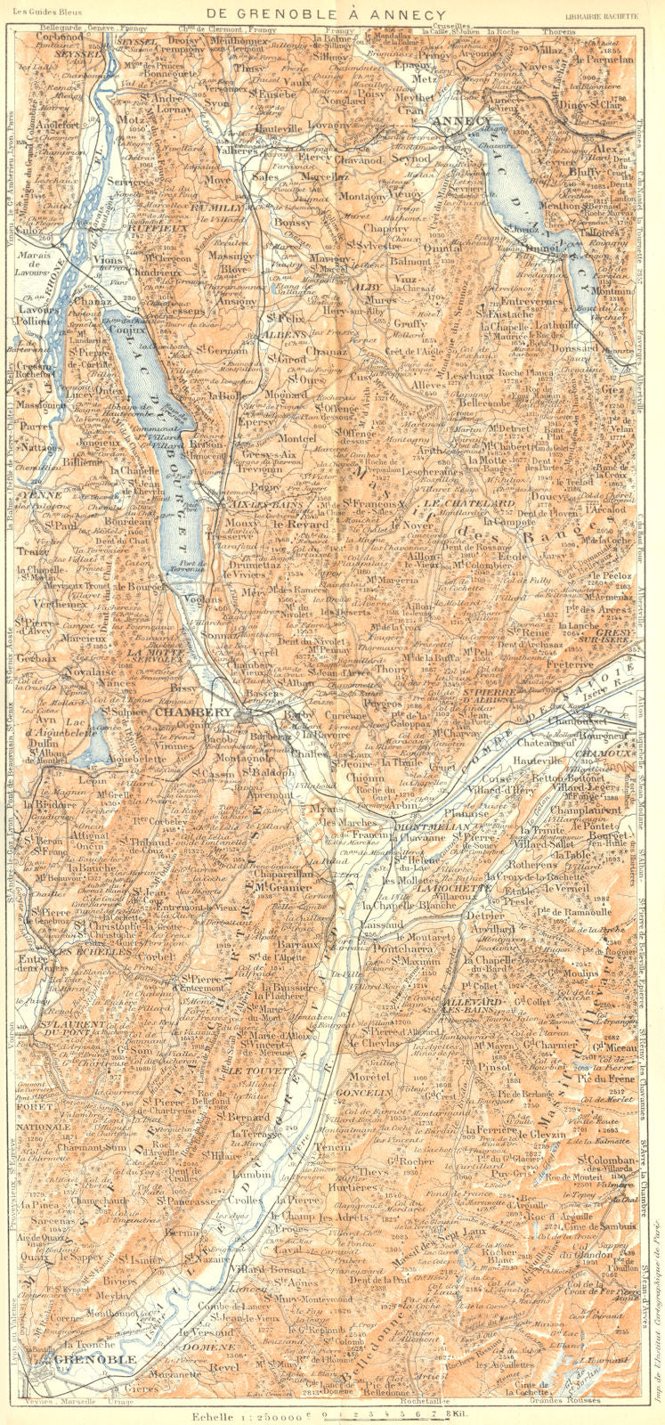 ISERE HAUTE SAVOIE. Grenoble Annecy Chambery. Alpes Françaises 1926 old map