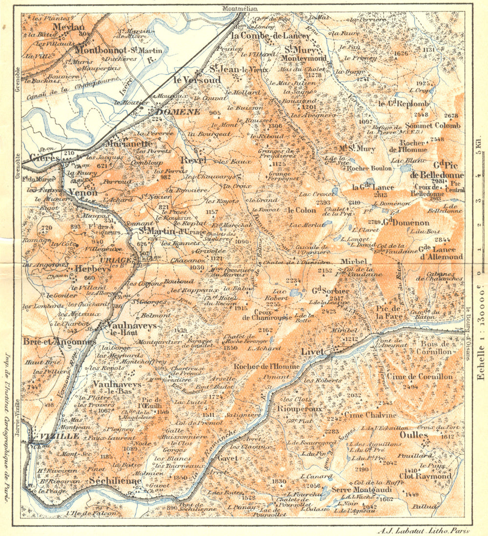ISERE. Uriage et ses environs. Alpes Françaises 1926 old vintage map chart