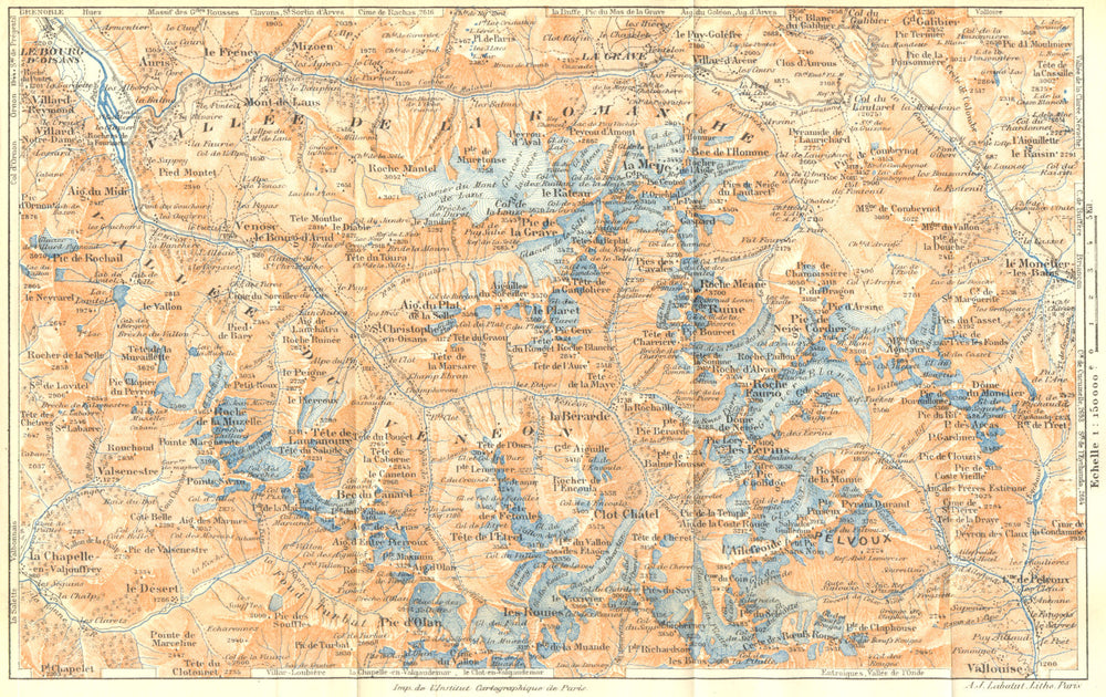 ISERE-HAUTES ALPES. Massif de Meije du Pelvoux. Alpes Françaises 1926 old map