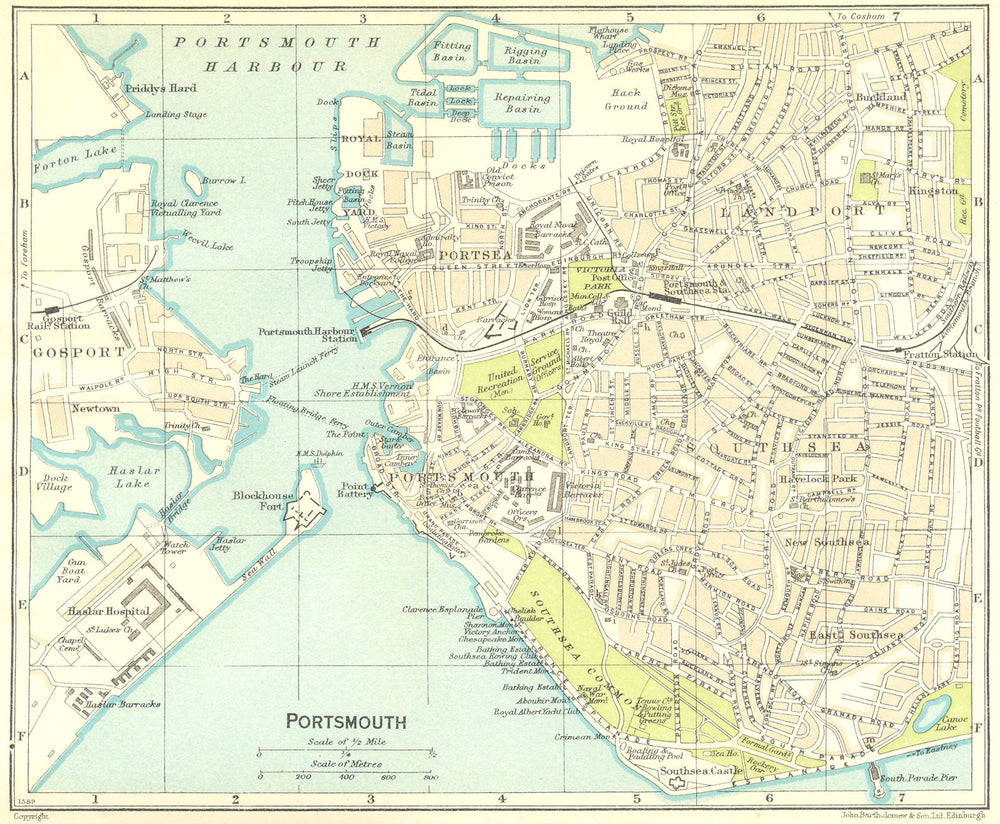 HANTS. Portsmouth 1930 old vintage map plan chart