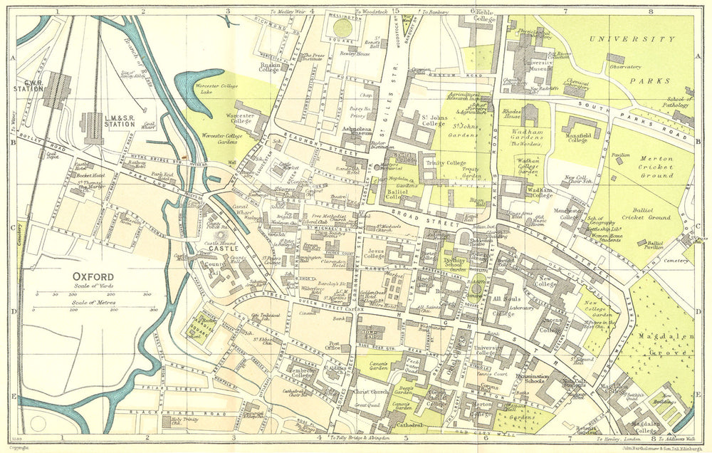 OXON. Oxford 1930 old vintage map plan chart