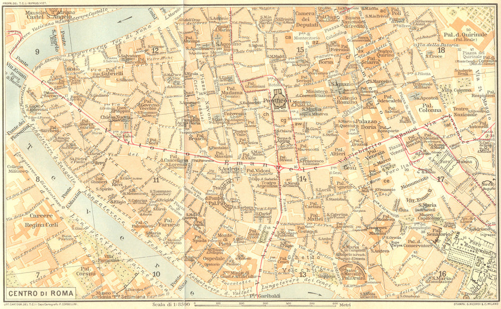 ROME. Centro Di Roma 1925 old vintage map plan chart