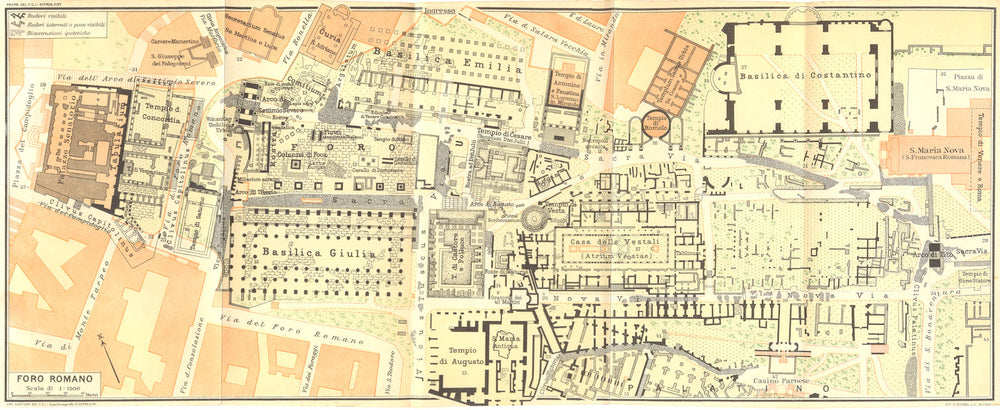 ROME. Foro Romano 1925 old vintage map plan chart