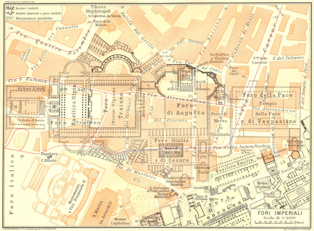 ROME. Fori Imperiali 1925 old vintage map plan chart