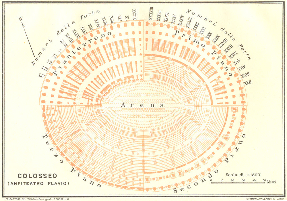 ROME. Colosseo 1925 old vintage map plan chart