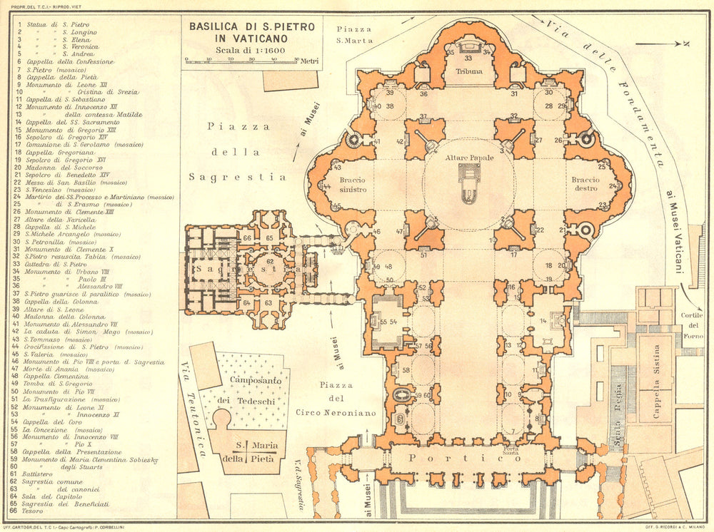 ROME. Basilica Di Pietro Vaticano 1925 old vintage map plan chart