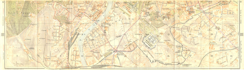ROME. Roma section III of III 1925 old vintage map plan chart