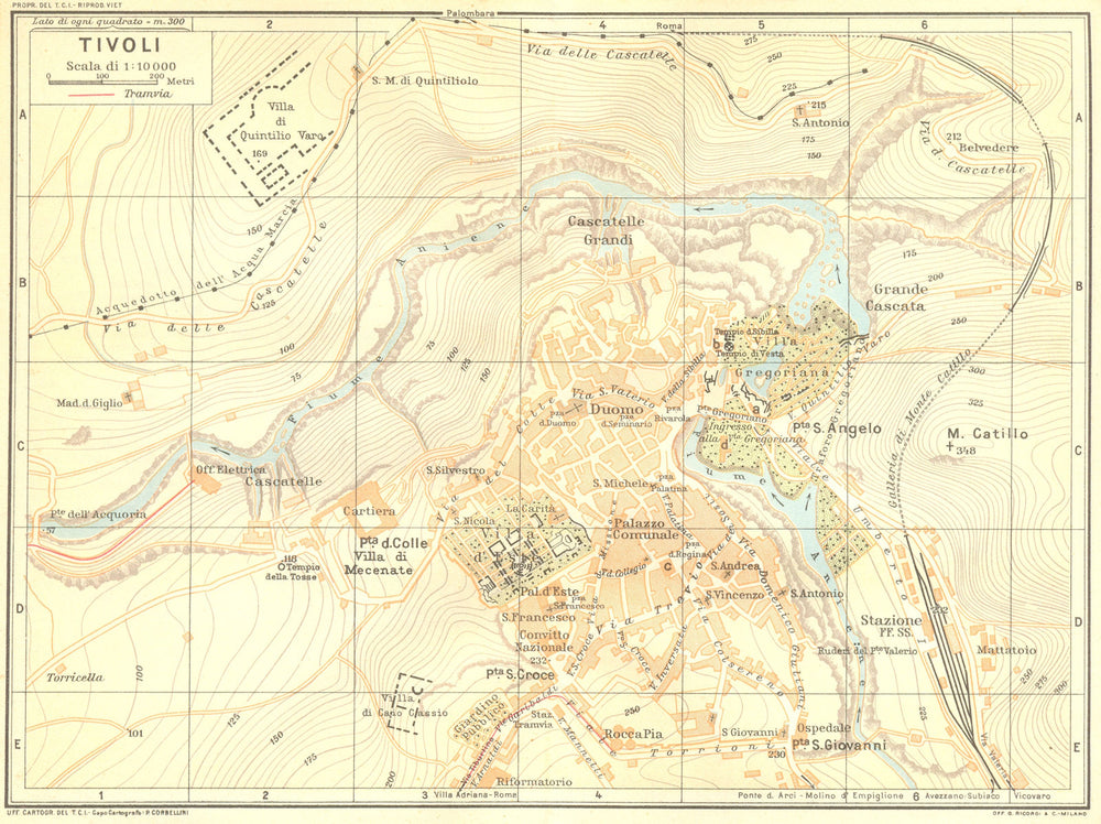 ITALY. Tivoli 1925 old vintage map plan chart