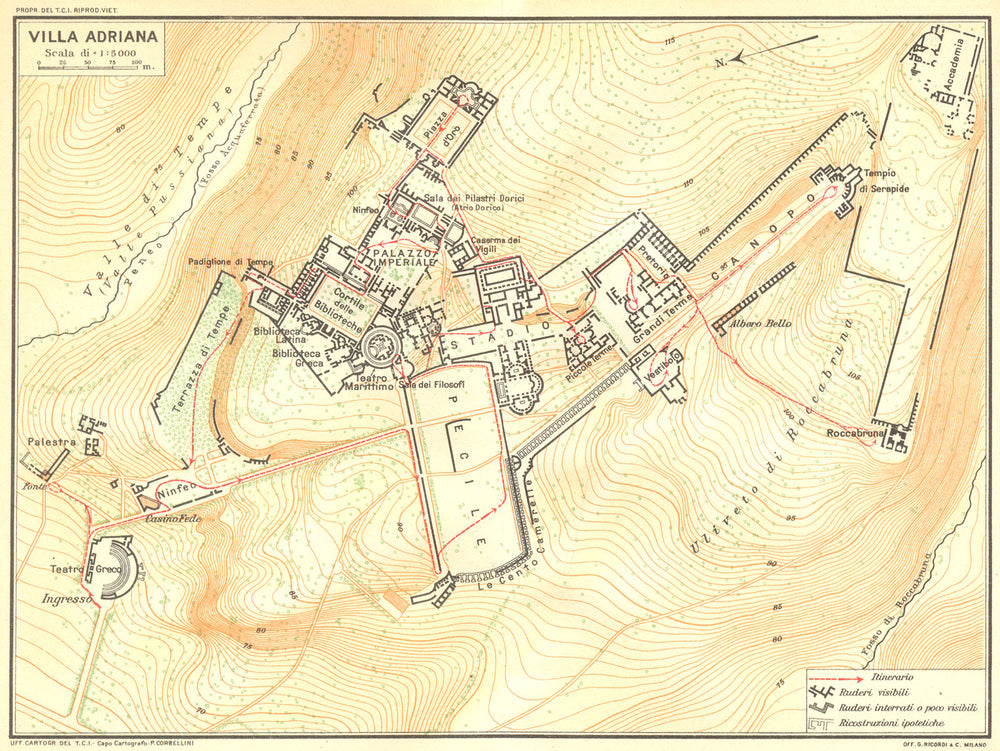 ROME. Villa Adriana 1925 old vintage map plan chart