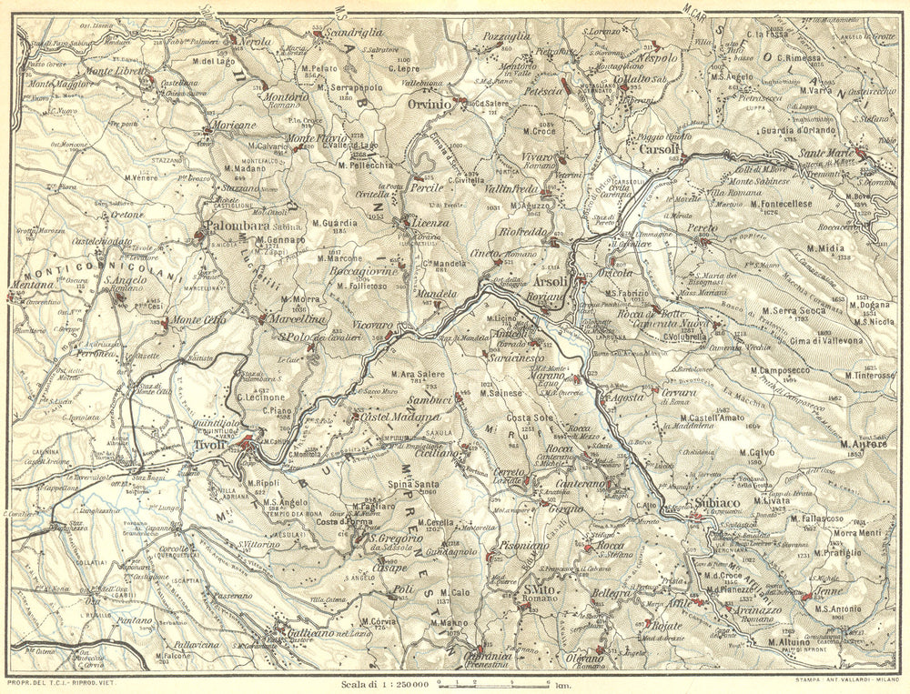 ITALY. Environs of Tivoli 1925 old vintage map plan chart