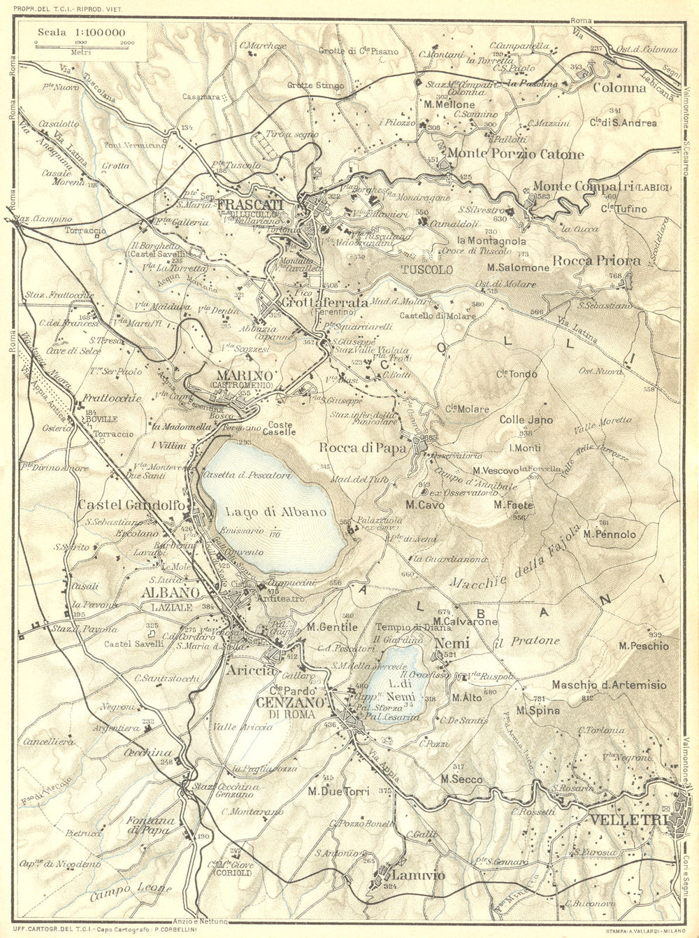 ROME. Alban Hills 1925 old vintage map plan chart