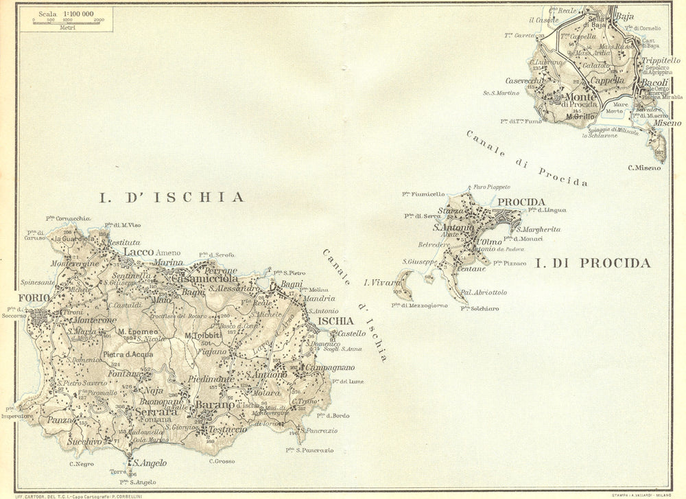 ITALY. Ischia and Procida 1925 old vintage map plan chart
