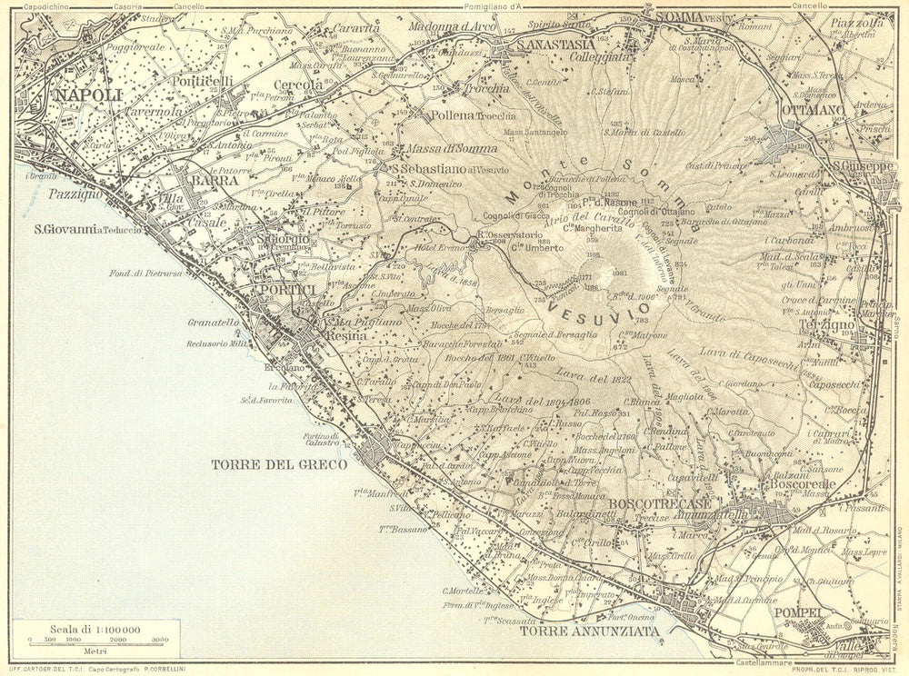 ITALY. Vesuvius Napoli Naples 1925 old vintage map plan chart