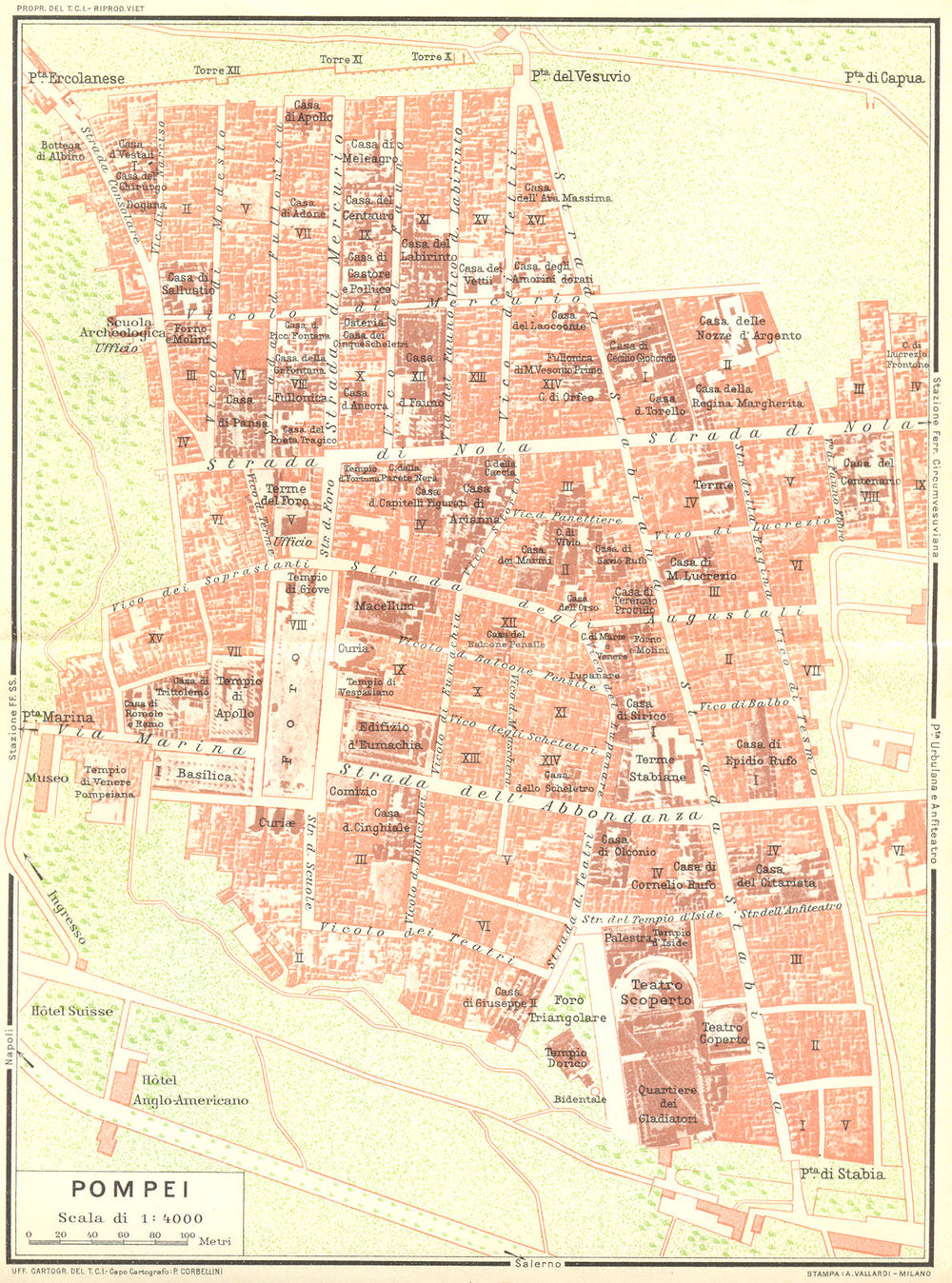 ITALY. Pompeii 1925 old vintage map plan chart