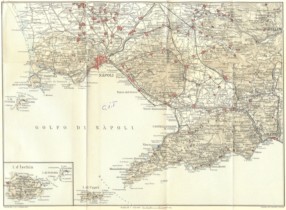 ITALY. Gulf of Naples 1925 old vintage map plan chart