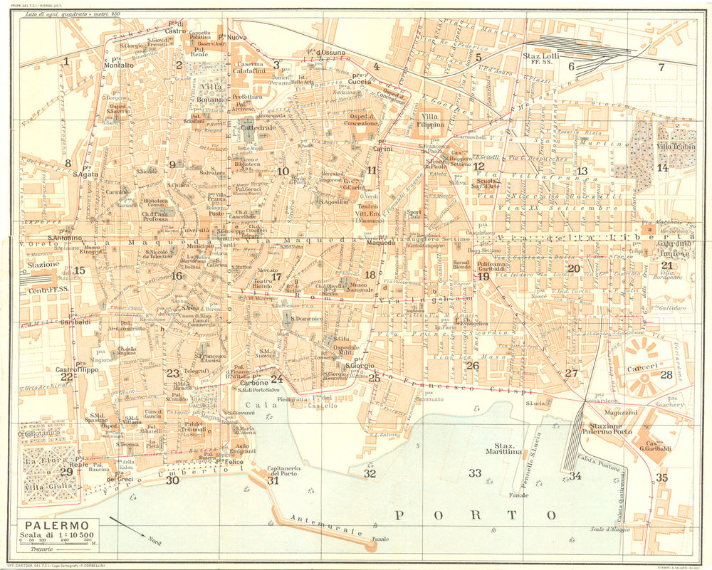 ITALY. Palermo 1925 old vintage map plan chart