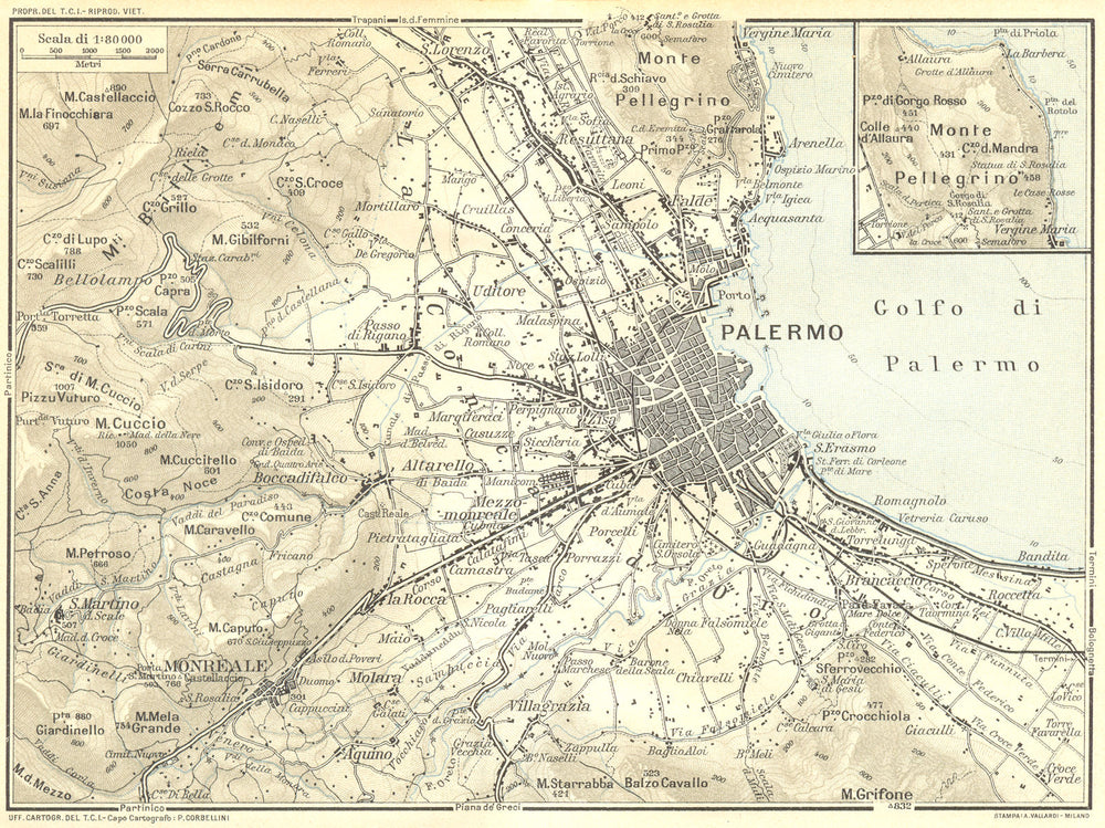 ITALY. Environs of Palermo 1925 old vintage map plan chart