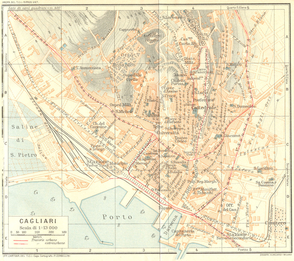 ITALY. Cagliari 1925 old vintage map plan chart