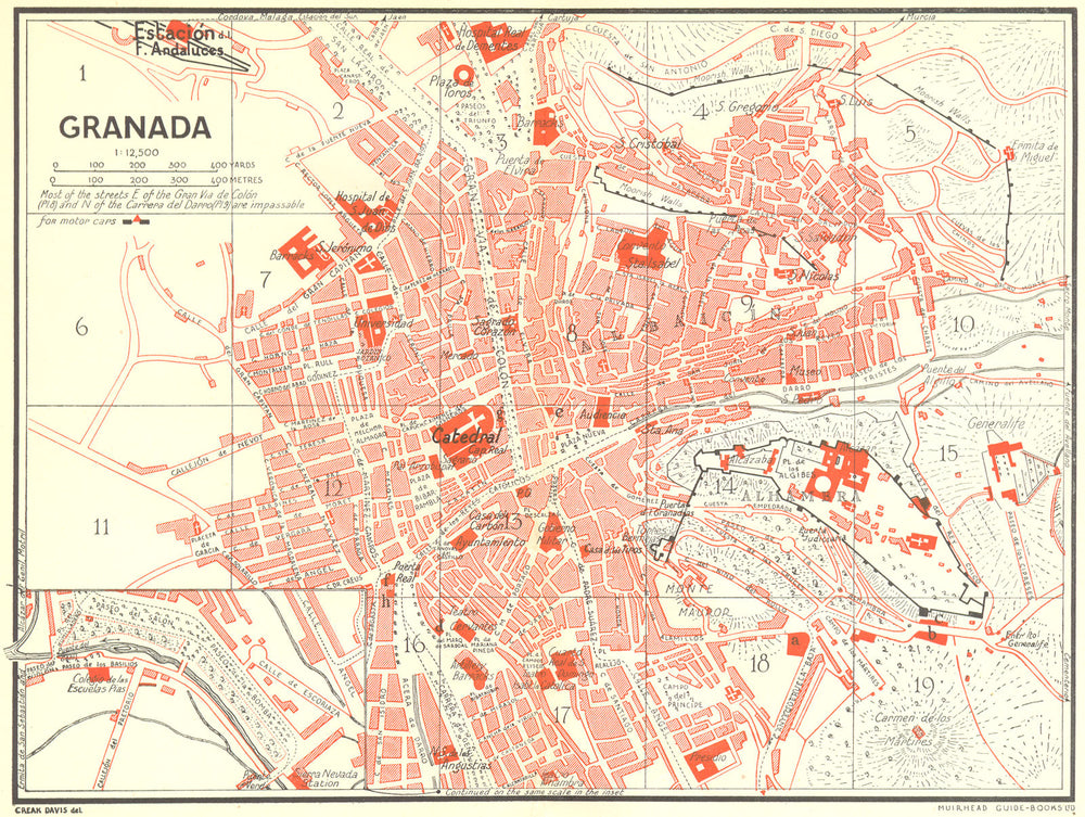 SPAIN. Granada 1929 old vintage map plan chart