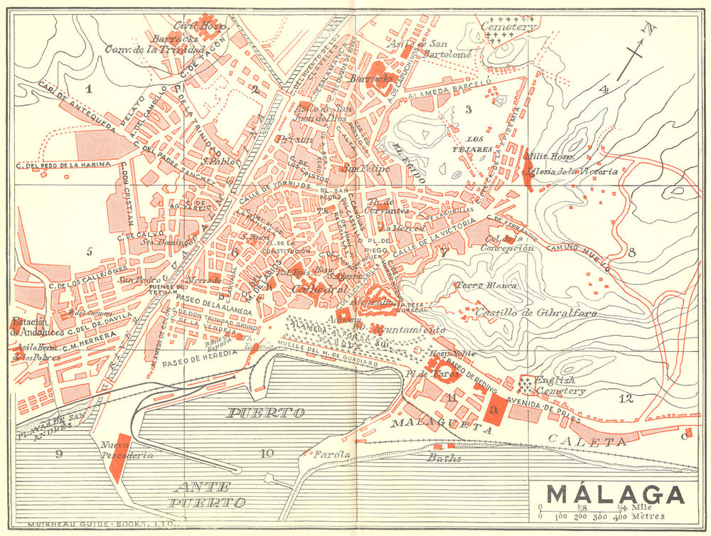 SPAIN. Malaga 1929 old vintage map plan chart