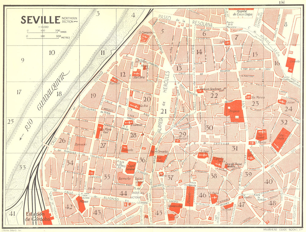 SPAIN. Seville Northern Section 1929 old vintage map plan chart