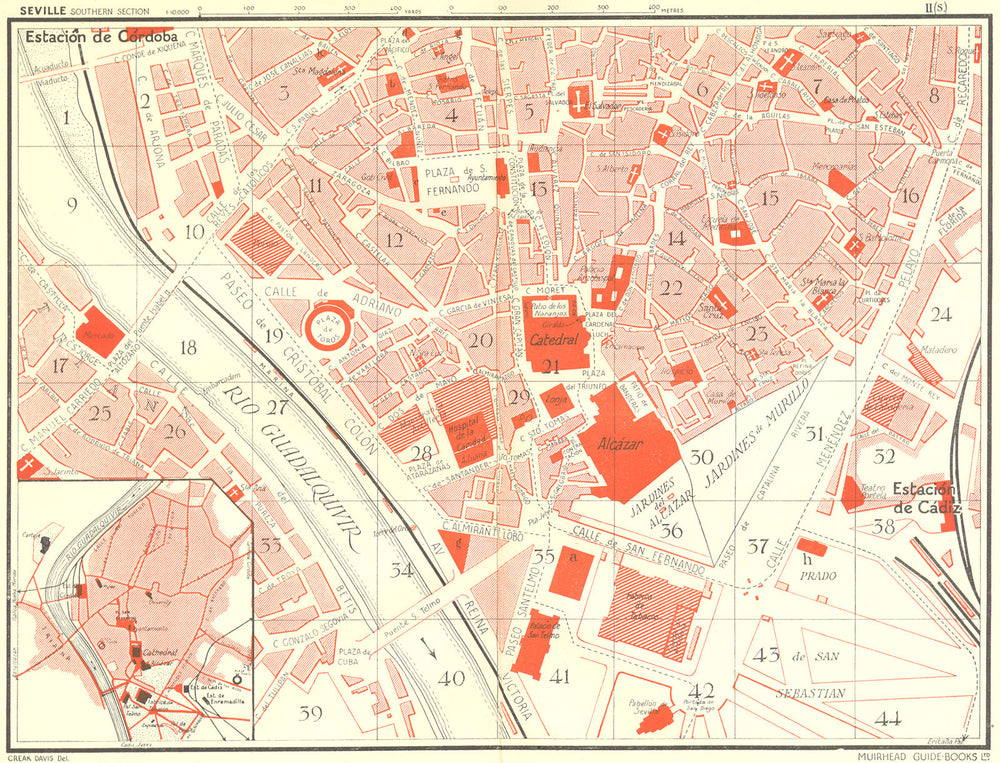 SPAIN. Seville Southern Section 1929 old vintage map plan chart