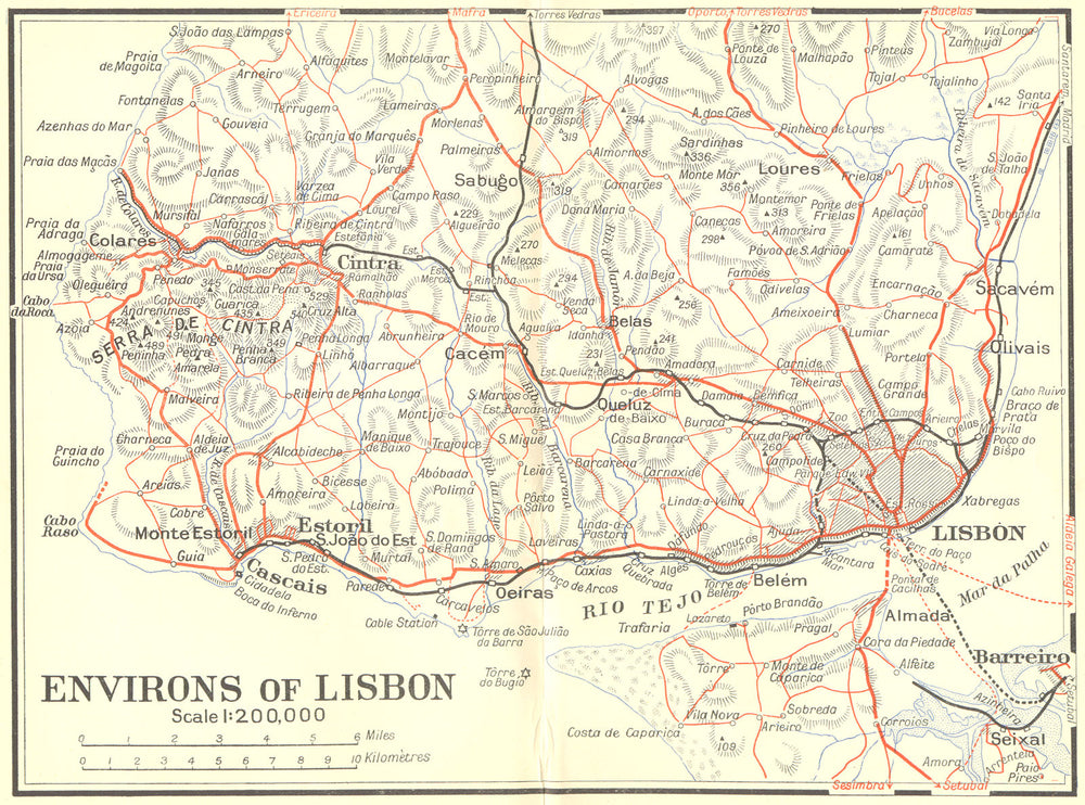 PORTUGAL. Environs of Lisbon 1929 old vintage map plan chart