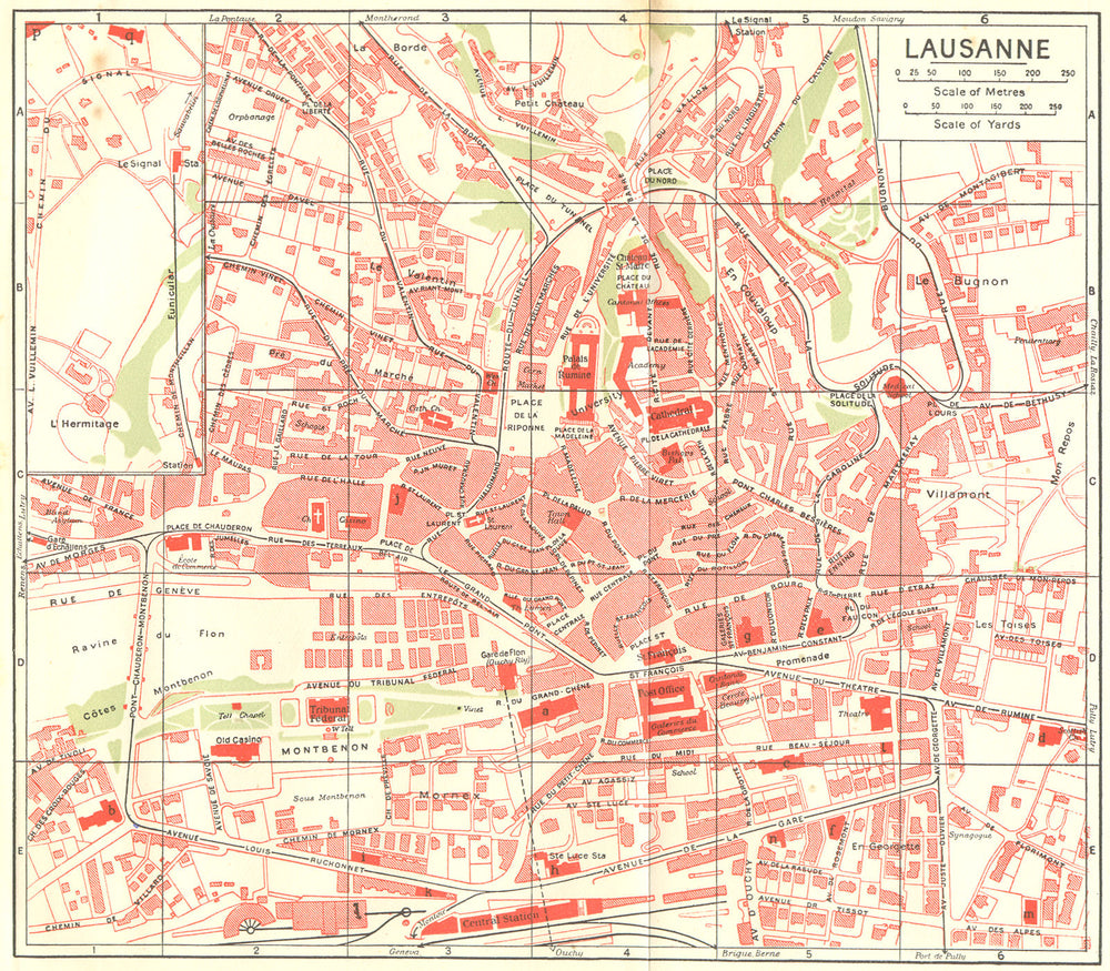 SWITZERLAND. Lausanne 1923 old antique vintage map plan chart