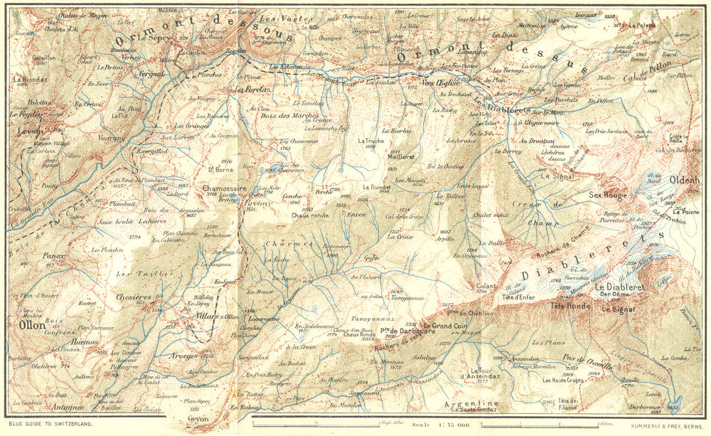 SWITZERLAND. Leysin-Diablerets 1923 old antique vintage map plan chart
