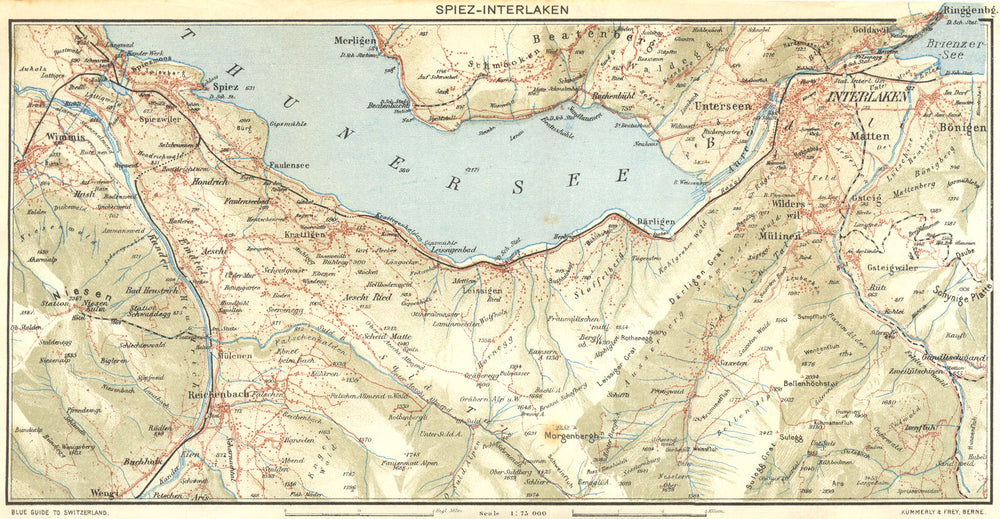 SWITZERLAND. Spiez-Interlaken 1923 old antique vintage map plan chart