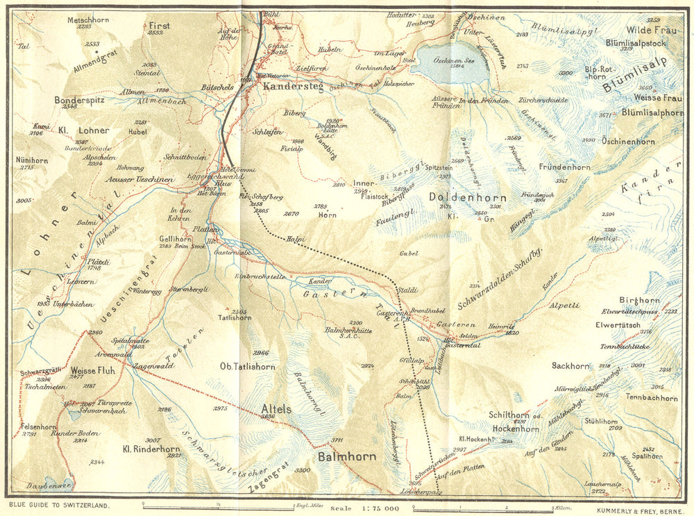 SWITZERLAND. Environs of Kandersteg 1923 old antique vintage map plan chart