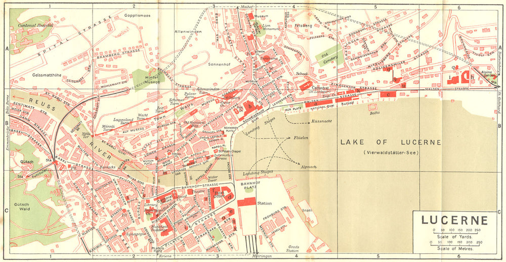 SWITZERLAND. Lucerne 1923 old antique vintage map plan chart