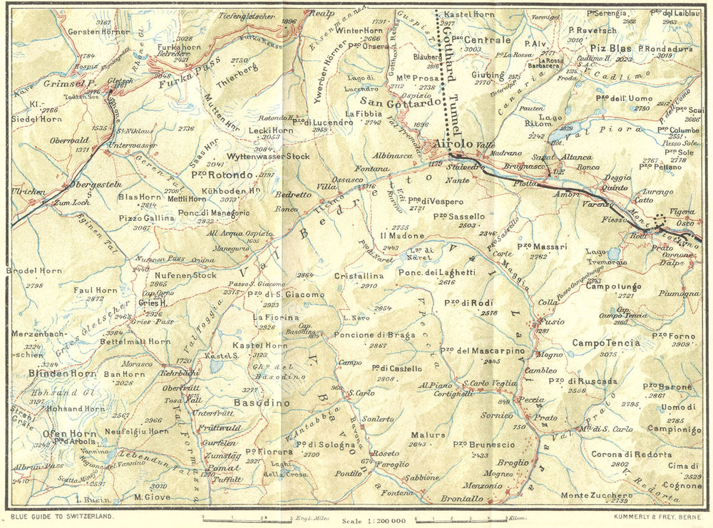SWITZERLAND. Grimsel-St Gotthard 1923 old antique vintage map plan chart