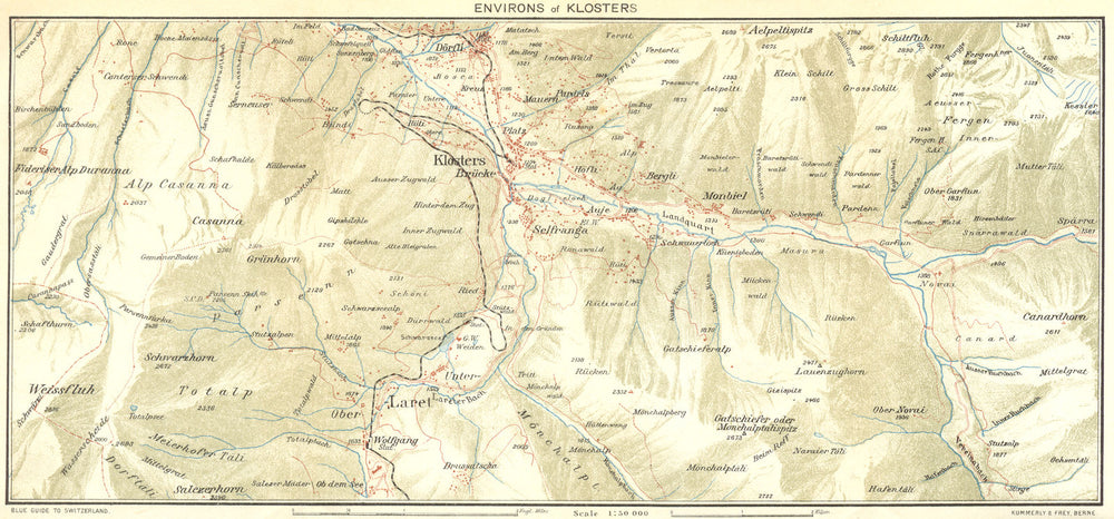 SWITZERLAND. Environs of Klosters 1923 old antique vintage map plan chart