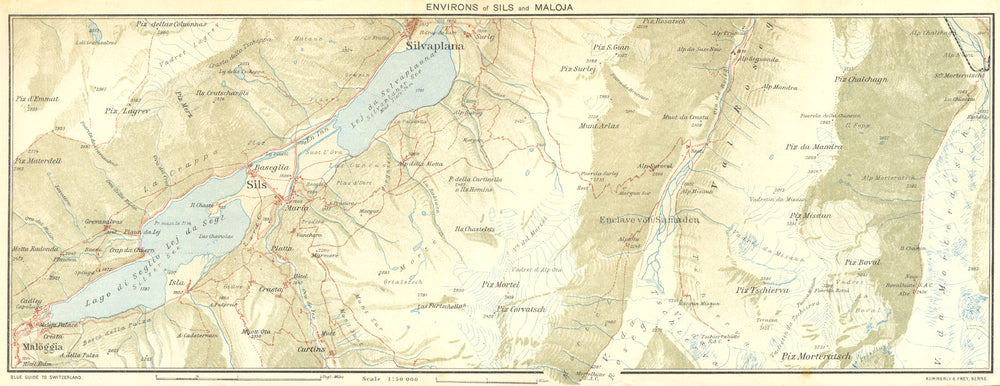 SWITZERLAND. Area of Sils & Maloja 1923 old antique vintage map plan chart