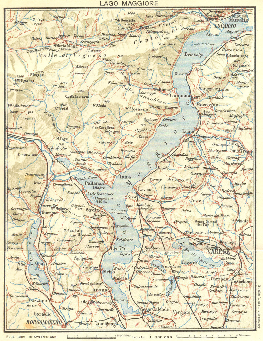 ITALY. Lake Maggiore 1923 old antique vintage map plan chart