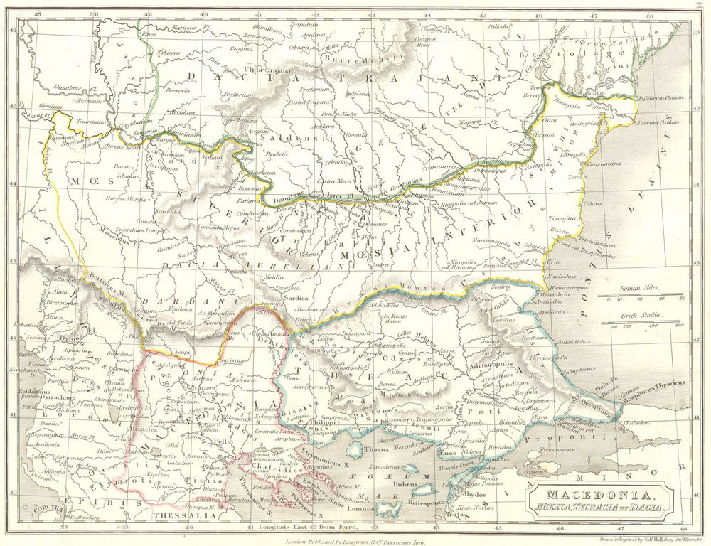 GREECE. Macedonia Moesia Thracia Dacia 1847 old antique vintage map plan chart