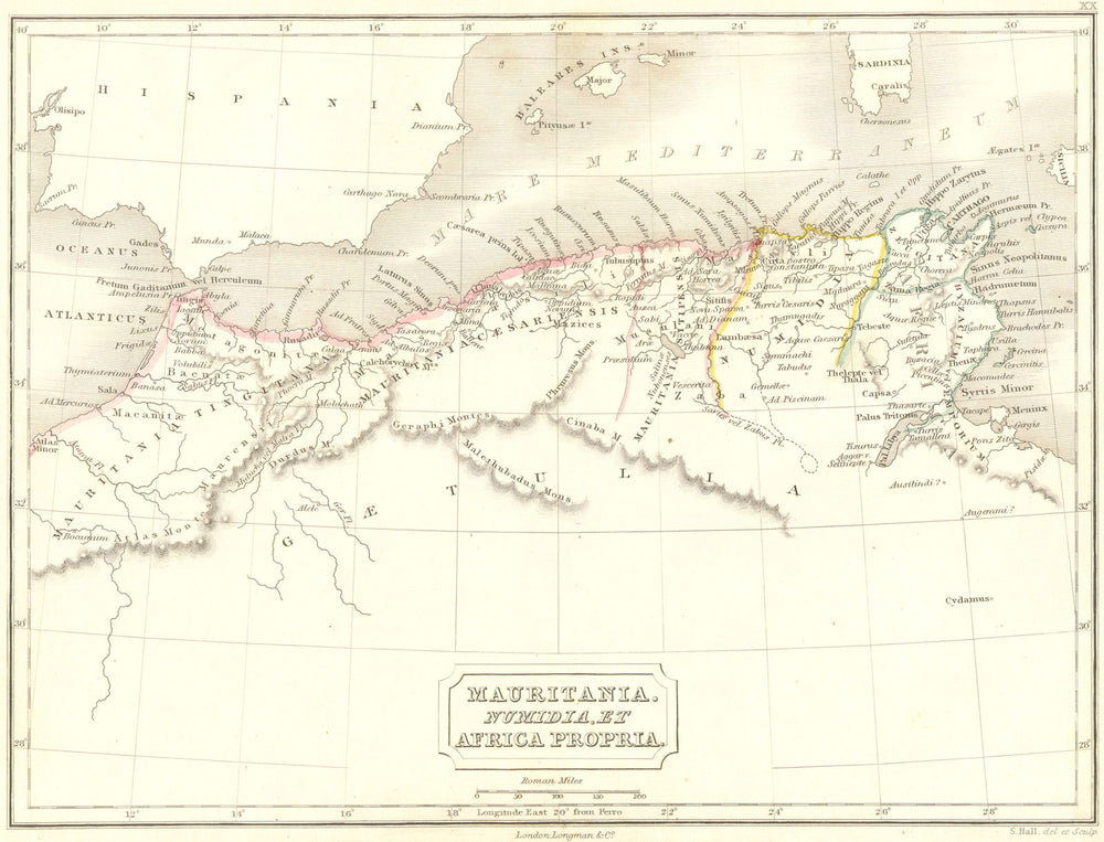 NORTH AFRICA. Mauritania, Numidia, Propria 1847 old antique map plan chart