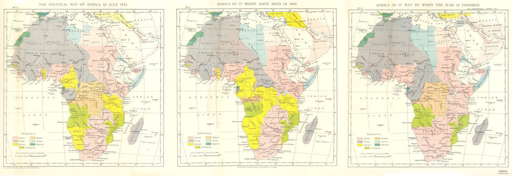 AFRICA. Political. 1914; hypothetical 1916-18 1915 old antique map plan chart