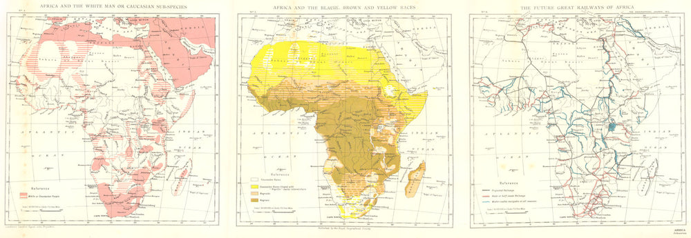 AFRICA. Racial distribution; planned railways 1915 old antique map chart