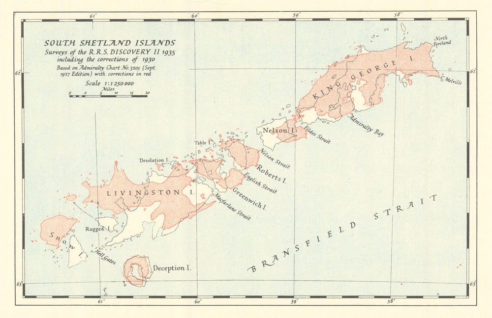 ANTARCTICA. South Shetland Islands 1936 old vintage map plan chart