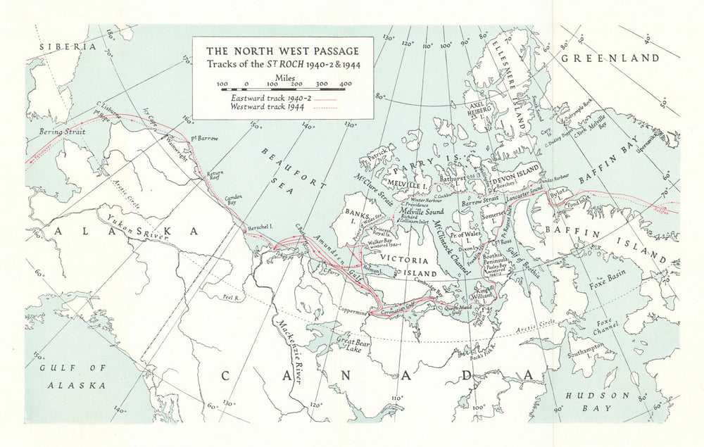 North West Passage tracks of the St. Roch 1940-2 & 1944. RGS 1945 old map