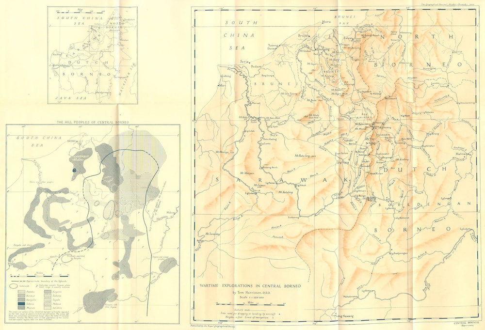 BORNEO. Wartime Explorations in central 1949 old vintage map plan chart