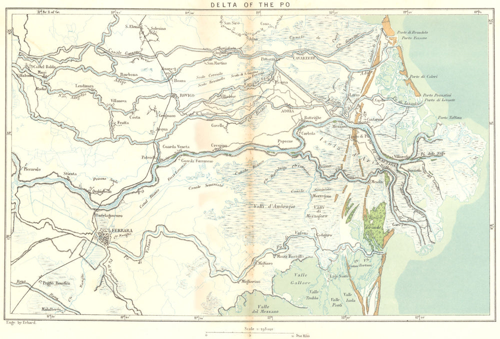 ITALY. Delta of Po c1885 old antique vintage map plan chart