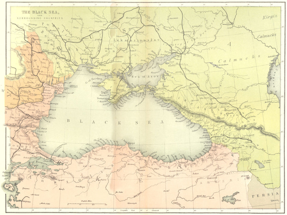 EUROPE. Black Sea & surrounding countries c1885 old antique map plan chart
